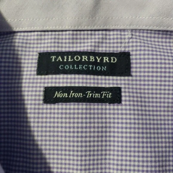 Tailorbyrd Button Down Shirt Men's Size 16 1/2 (34-35) Trim Purple Gingham Check - Picture 5 of 9